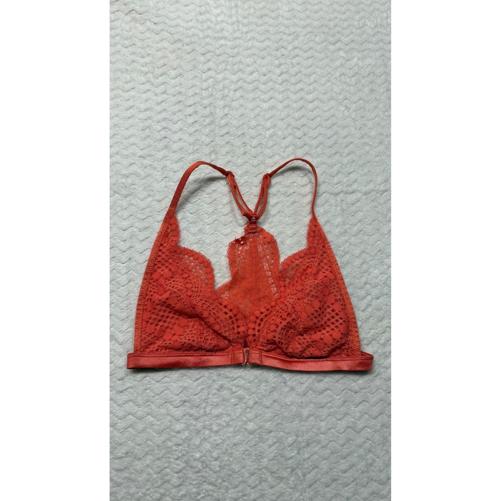Victorias Secret Bralette XS Coral Orange Lace Racerback Front Hook Triangle Bra